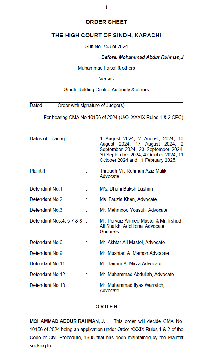 Order Passed in Suit No 753 of 2024 (Abdur)